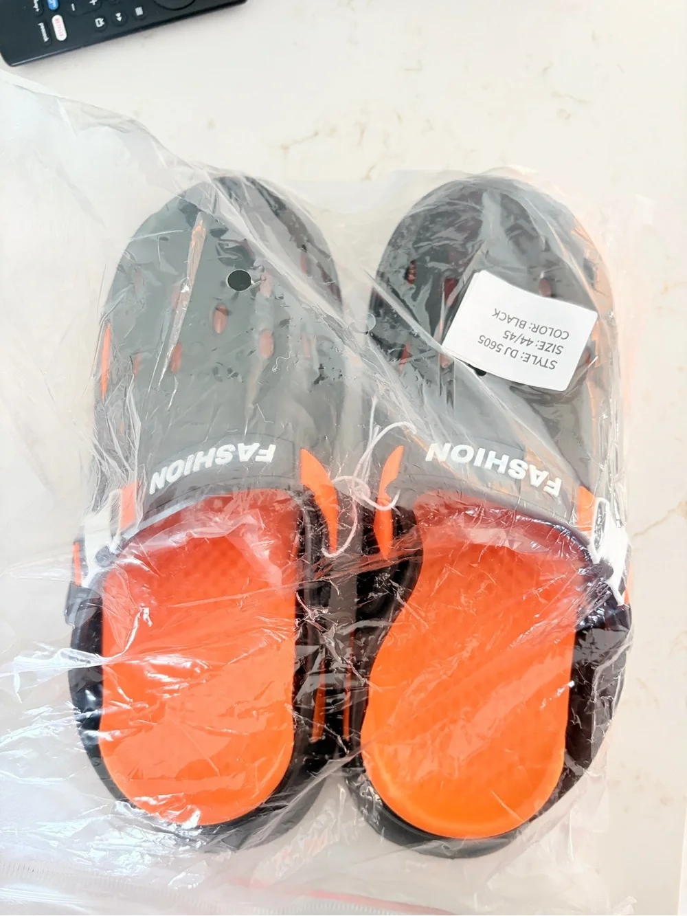 Unbranded Kids Orange & Black Slip-On Sandals - Fashion